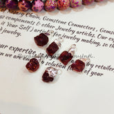 Natural Raw Red Garnet Silver Electroplated Connectors, January Birthstone, Sold By Piece